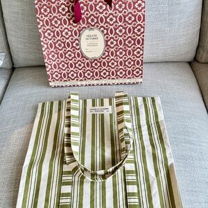 Sezane Striped Tote Spring Bag Green and Cream w Gift Bag New